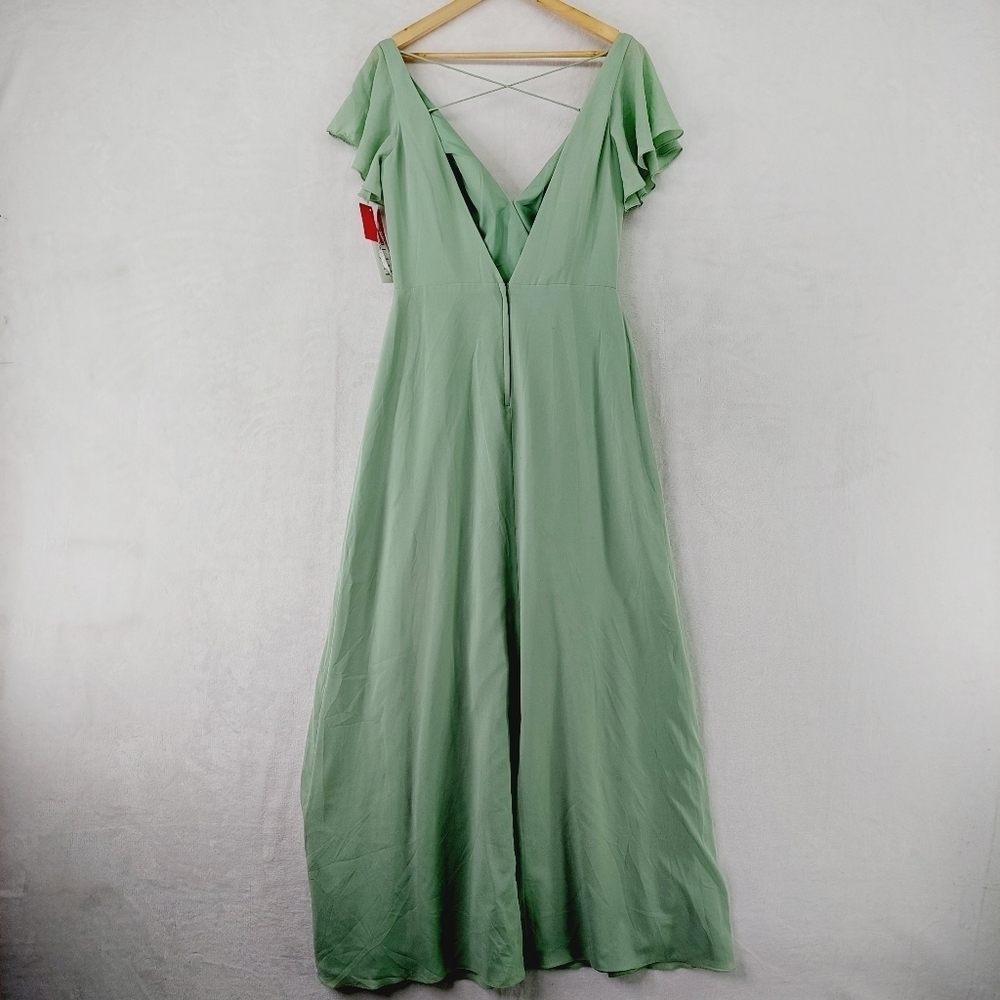 NEW Bari Jay V-neck Bodice Flutter Sleeves Ruching Waistline Maxi Dress P2807 - Picture 5 of 10